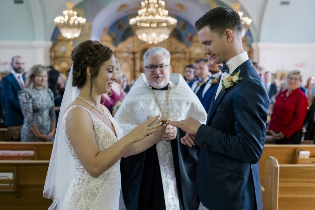Ukrainian Orthodox Wedding Couple ring exchange Edmonton Wedding