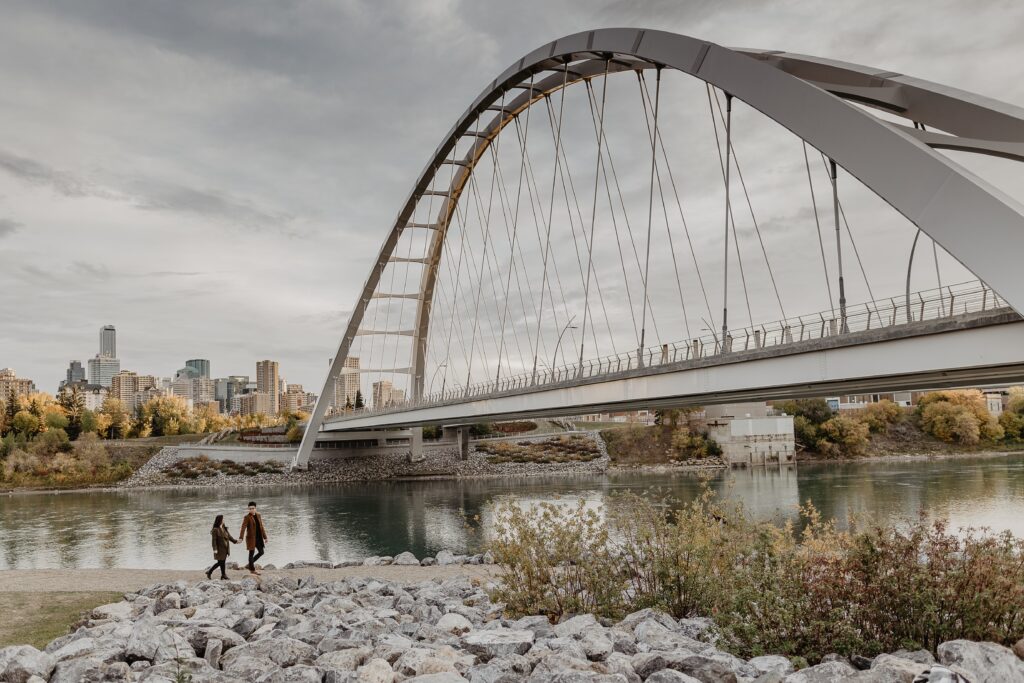 Walterdale Bridge Edmonton Engagement Session at Sunrise