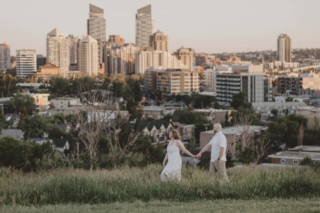 Engagement Photos in Calgary with downtown view