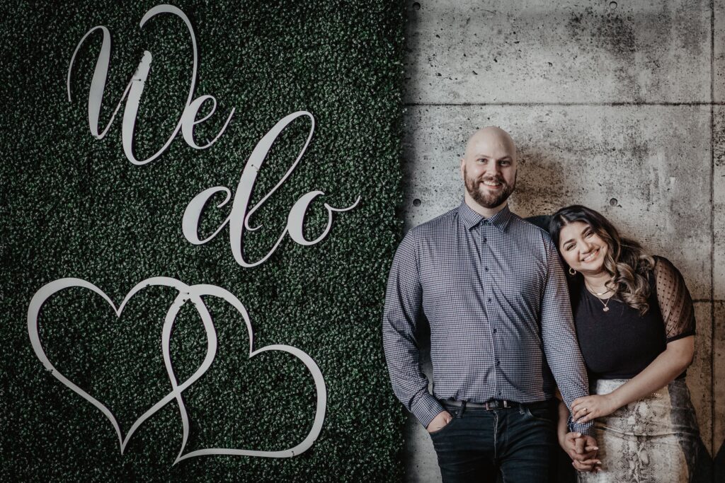 Newly engaged couple posing after surprise proposal in Alberta