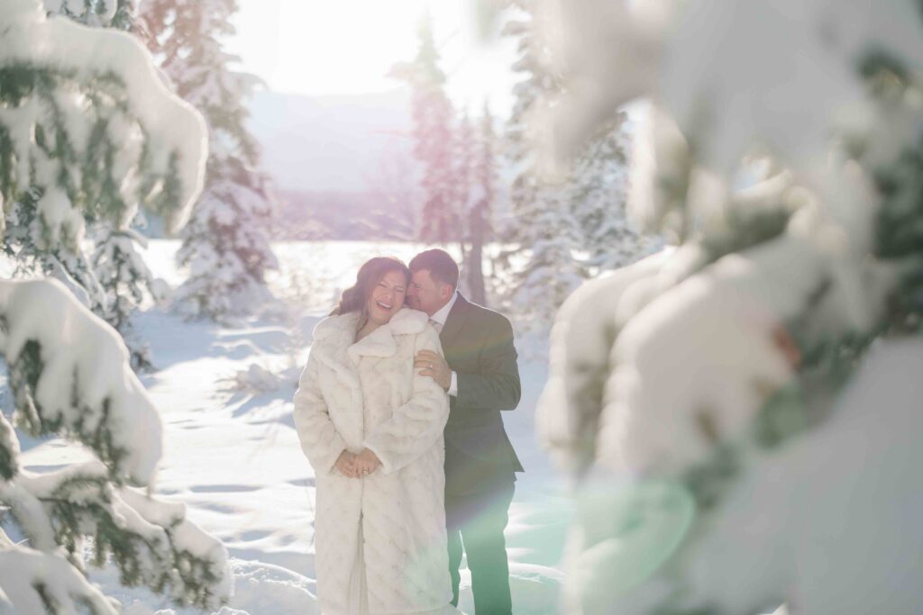 Top Locations for Wedding Photography in Alberta - Jasper Pyramid Lake Winter Wedding Photos - Timeless Tales Creatives